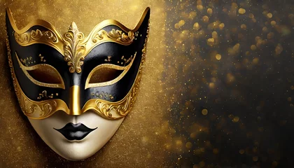 Gardinen Gold and black carnival background with mask © Monika