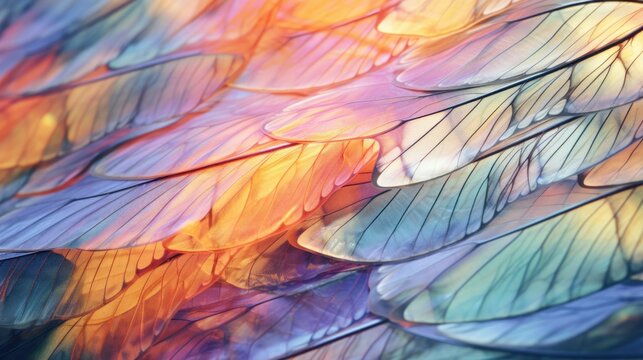 A close up of a colorful pattern on the wings of an insect, AI