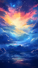 anime night sky with stars and clouds