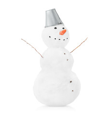 snowman with a bucket on his head, isolated on a white background