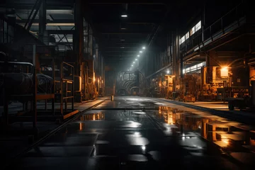 Gordijnen Abandoned industrial interior with rusty metal, old equipment, and dark atmospheric lighting. © Andrii Zastrozhnov