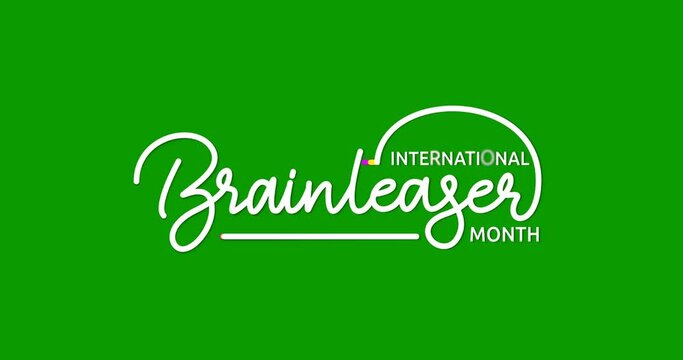 International Brainteaser Month text animation. Handwritten calligraphy inscription animated on the green screen alpha channel. Great for an excellent way to keep our minds sharp and focused.