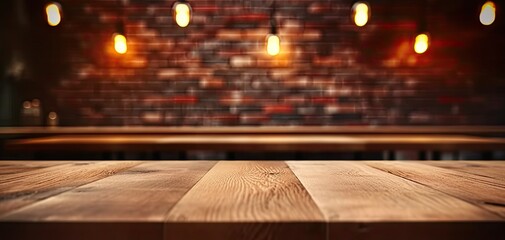 Rustic wooden table. Image features empty wooden table in charming and cozy interior making versatile and inviting backdrop. Warm and earthy tones of wood create rustic and timeless aesthetic