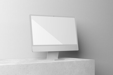 Minimalist computer mockup with realistic scene and shadow background