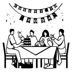 Joyfully Celebrating And Socializing Together in a Vibrant Atmosphere concept vector icon design, 2024 welcome symbol, festive holiday season sign, new year party people scene stock illustration