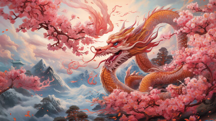 illustration chinese new year 2024 dragon fantasy - obrazy, fototapety, plakaty
