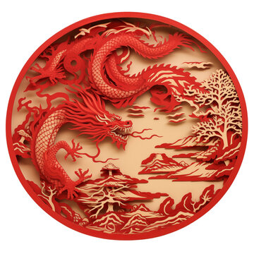 wood circle chinese new year 2024 dragon wood transparent background illustration