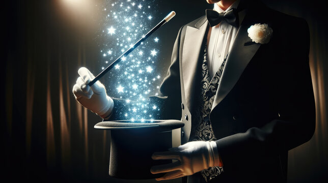 Generative AI image of a Magician Conjuring a Universe of Stars