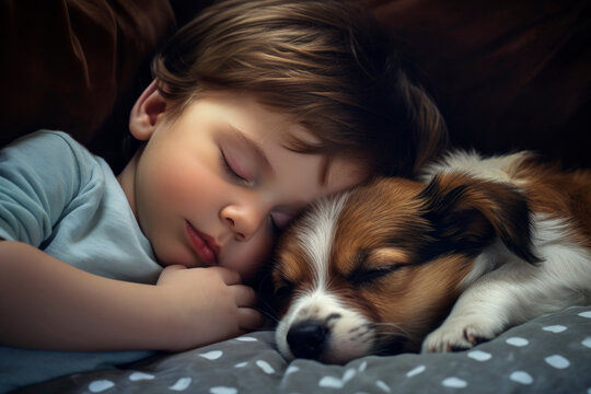 Slumbering Boy with Trusting Puppy. Generative AI