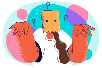 Woman in paper bag on head feeling unsure