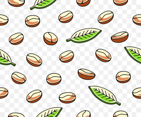 Coffee beans with leaf and plant, seamless vector background and pattern. Food, hot drink, beverage, cafes, coffee house and coffee shop, vector design and illustration