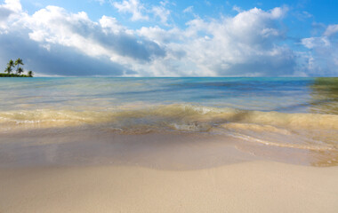 Nature landscape view of beautiful tropical beach and sea in sunny day.