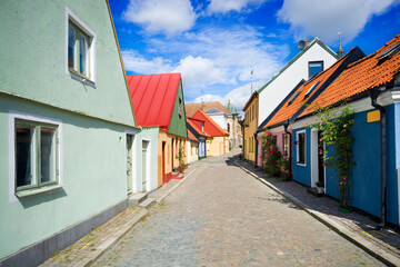 Colorful houses in Ystad, Sweden - 694832577