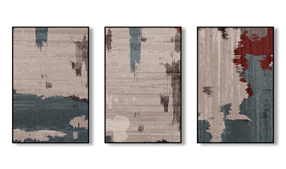 Set of three abstract art paintings collection posters for wall decoration, wallpaper, posters, cards, murals, carpets, hanging paintings, prints