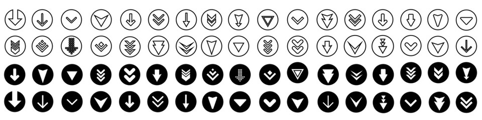 Down arrow vector icon set. scroll illustration sign collection.	