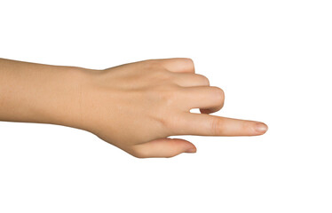 Women's hand with index finger pointing to something. PNG isolated on transparent background - Powered by Adobe