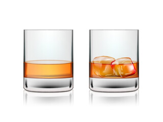 Glass Of Scotch Whiskey With And Without Ice