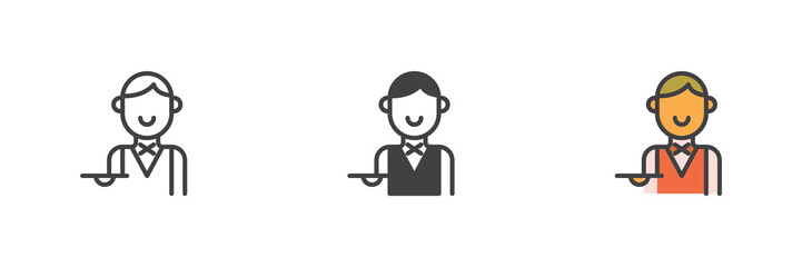 Waiter with tray different style icon set
