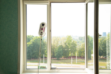 Vacuum automatic robot window cleaner cleans glass from dirt without human intervention and the...