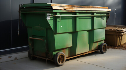 Green Metal Garbage Container For Rubbish 
