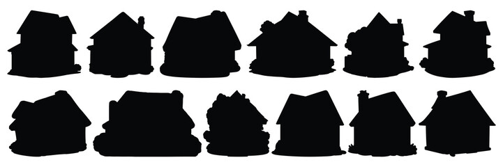 House building silhouettes set, large pack of vector silhouette design, isolated white background - obrazy, fototapety, plakaty