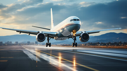 Fototapeta na wymiar Takeoff Of A Boeing 777 Airplane 