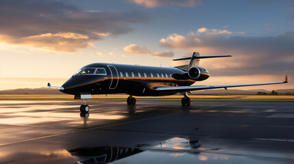 A Black Business Jet In The Airport Of Zurich