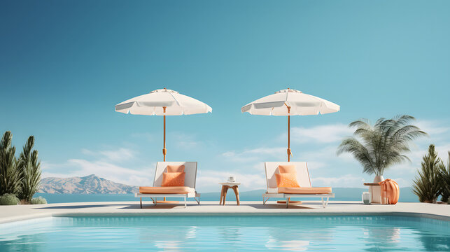 refreshing poolside setting with lounge chairs, umbrellas, and crystal-clear water