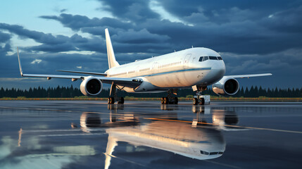 Fototapeta na wymiar A Large White Passenger Airplane at the Airport