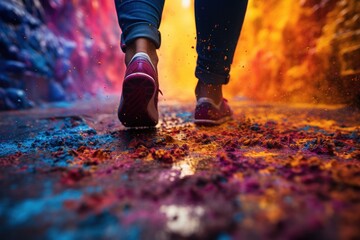 Footprints in holi colorful dance, holi festival image download