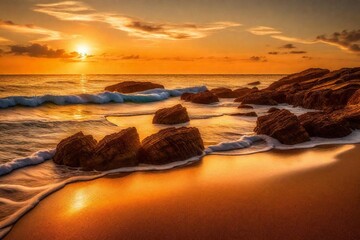 sunset on the beach and generated AI