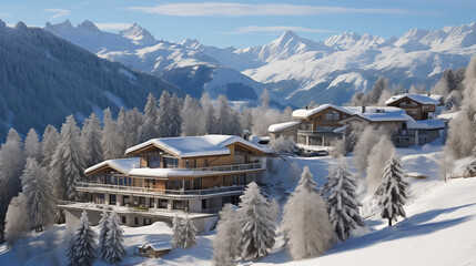 Ski Resort in the Mountains With Luxurious Hotel and Restaurant 