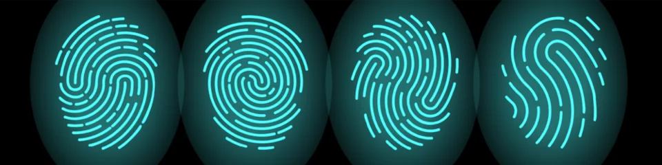 Foto op Canvas Set of vector fingerprints of different types. Personal identification. Fingerprints of turquoise colors on a black background. Stock illustration EPS 10 © The Best Stocker