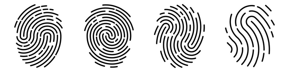 Set of vector fingerprints of different types. Personal identification. Fingerprints in black on an isolated background. Stock illustration EPS 10 - obrazy, fototapety, plakaty