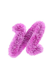 Pink Fur 3D render letter N. Typography element isolated background