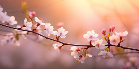 Radiant cherry blossom, a symbol of spring's beauty, with delicate pink petals and vibrant foliage.