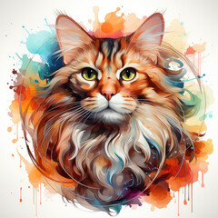 watercolor Manx cat clipart, Generative Ai
