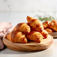 Fresh croissants on a light background. Made with generative ai. 