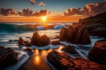 sunset on the beach and generated AI