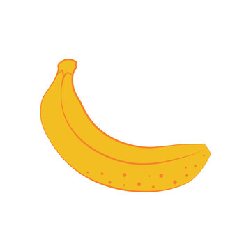 Banana. A ripe yellow banana in a cartoon style. A tropical fruit. A vegetarian product. Vector illustration isolated on a white background