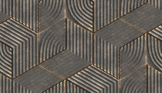 Black relief hexagons with golden scuffs