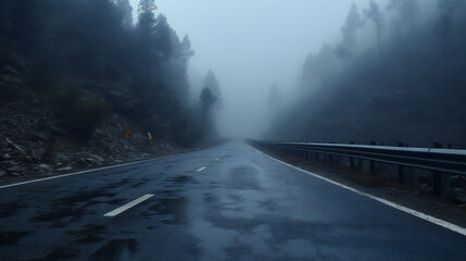 A Foggy Mountain Road In Europe