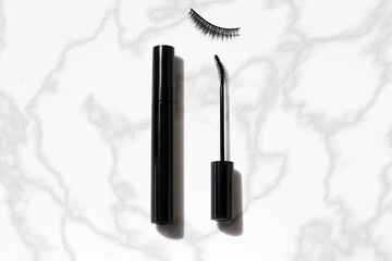 mascara for lashes with brush and bottle tube, cosmetic makeup for product mockup branding