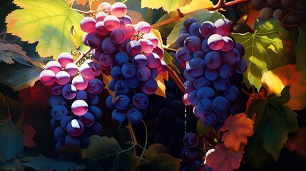 red grapes,purple grapes.vineyard with ripe red grapes,lush grape leaves,