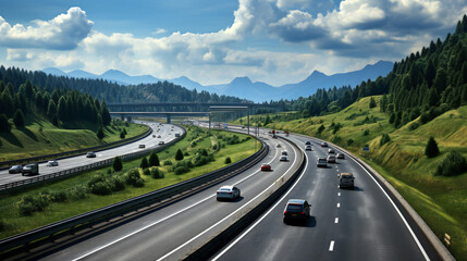 German Autobahn With Many Driving Lanes 