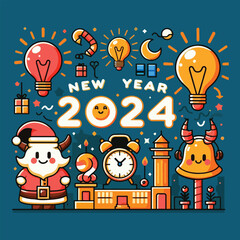 a cartoon character with a clock and other things in the background