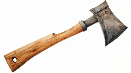 Watercolor illustration of an axe on a white background. Farm life.