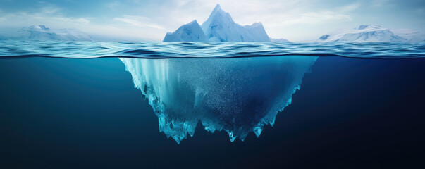 Iceberg, global warming concept. Underwater view - obrazy, fototapety, plakaty