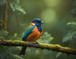 Fototapeta premium a beutiful bird setting on a branch in dense jungle