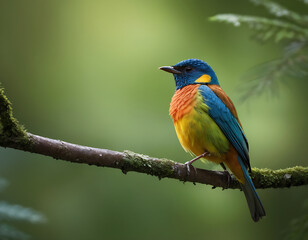 Fototapeta premium a beutiful bird setting on a branch in dense jungle